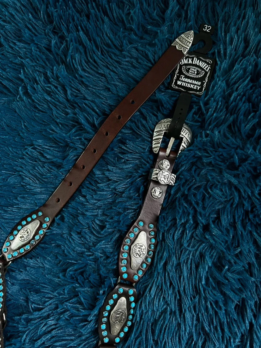 NWT Genuine Leather & Faux Turquoise Concho Belt